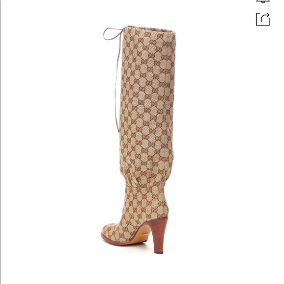 New GUCCI GG canvas mid-heel boot Sz 5.5 - Picture 7 of 16